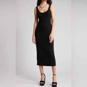 Open Edit Black Ribbed Sweater Tank Midi Dress- Size Small
